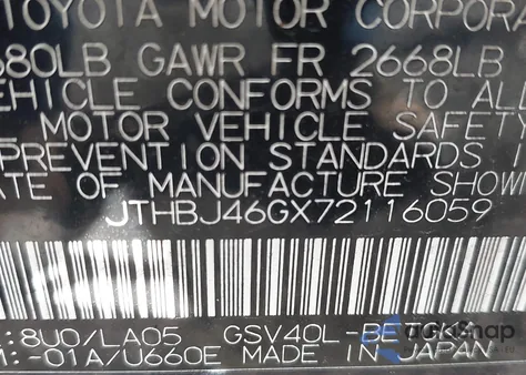 2007 Lexus Es 350 z USA, uszkodzony, nr VIN JTHBJ46GX72116059